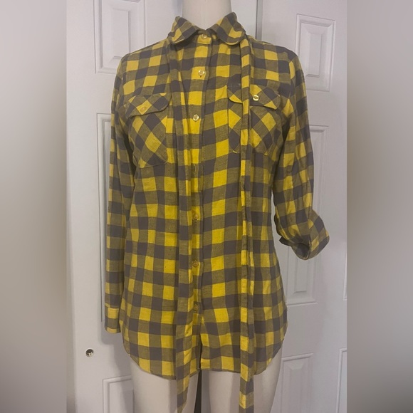 Yellow and gray gingham button down shirt - Picture 3 of 8